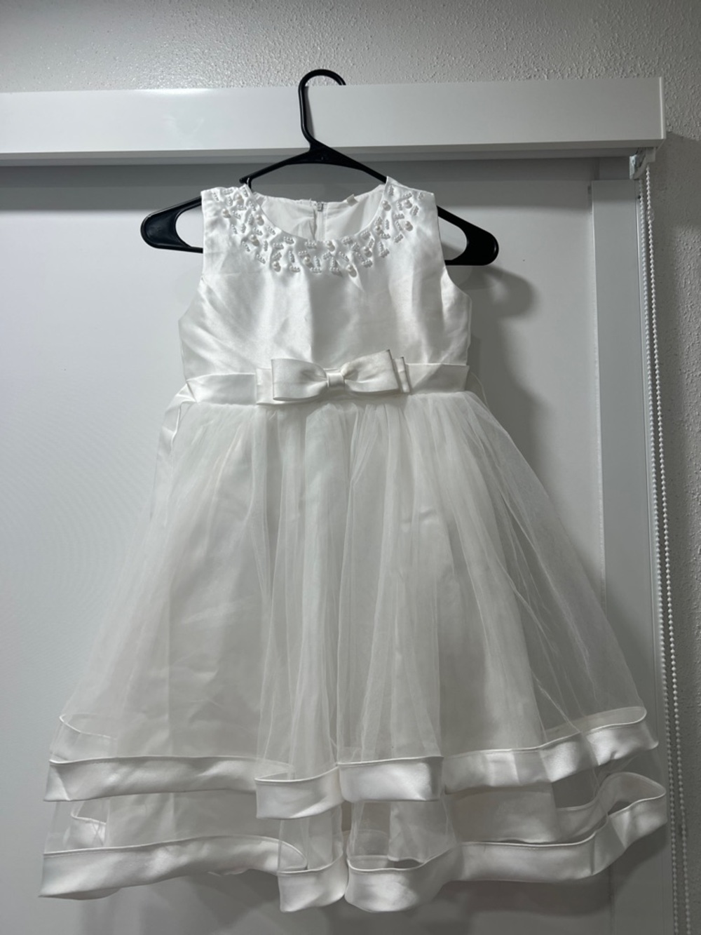 White Satin & Tulle Girls' Formal Dress with Bow